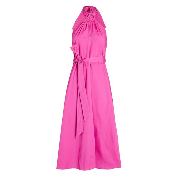 Staud Kai Belted Poplin Halter Midi Dress - P - Pink